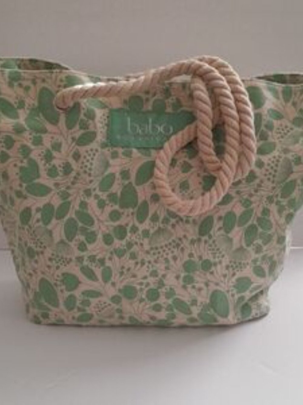 Babo Beach Tote green and cream 100% cotton NWT